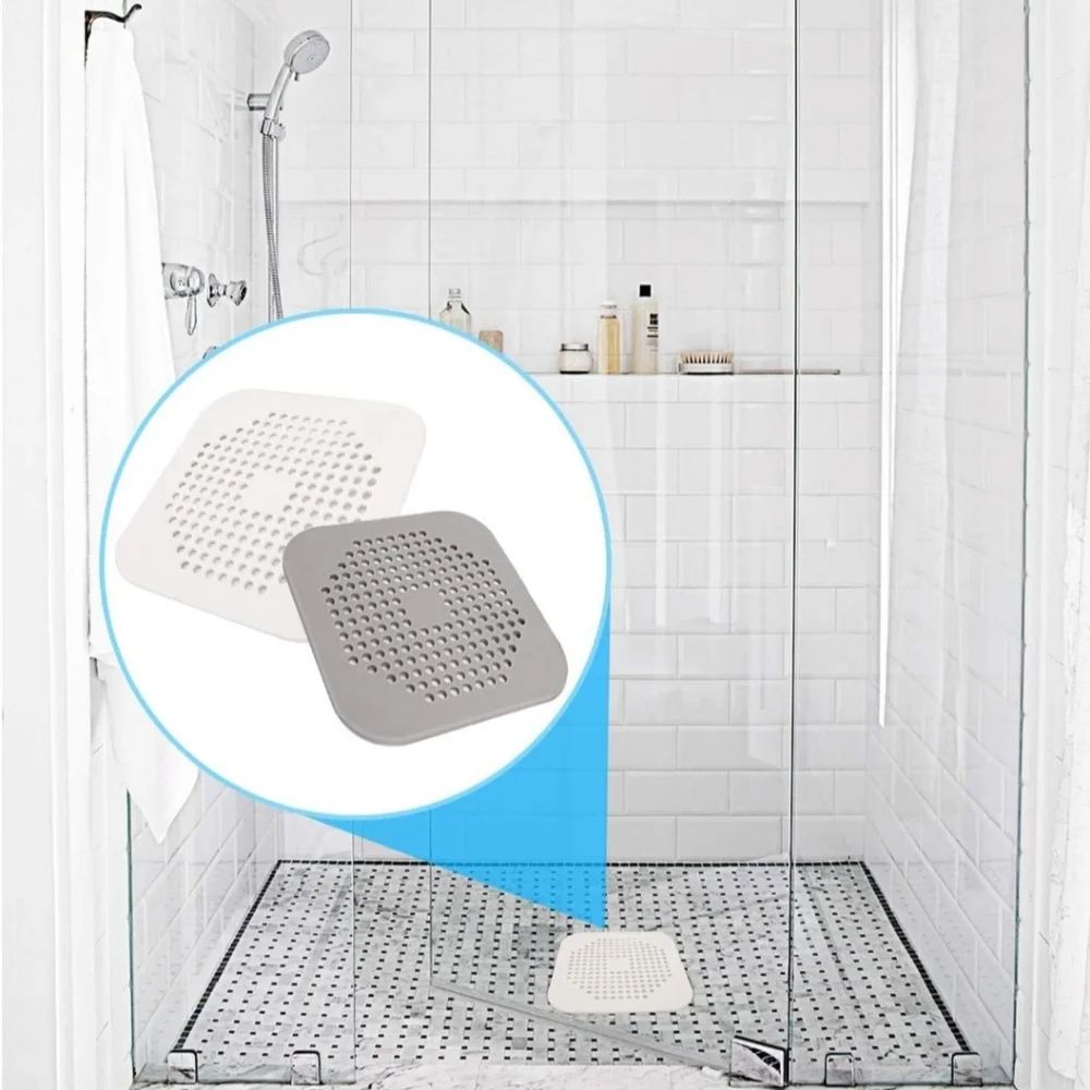 2 PCS Shower Drain Cover,Square Silicone Anti-Clogging Filter Floor Sink Straine